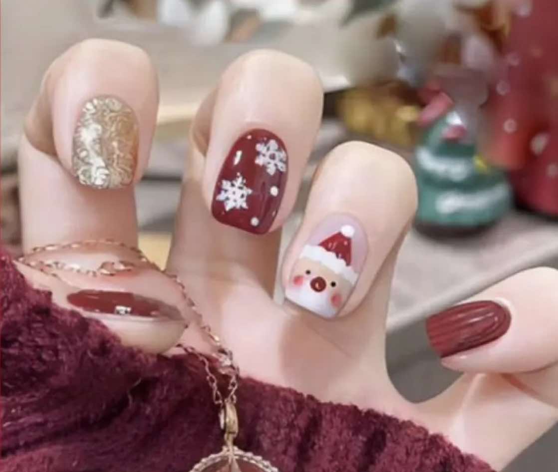 Christmas Theme - Dark Red, Glitter & Santa - Square #R621