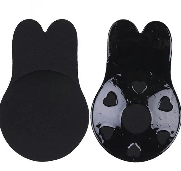 1 Pair Rabbit Ear Silicone Self Adhesive Push-up Invisible Bra. Size: L/XL - C/D Cup - 11cm/4.1". Colour: Black Material: TPU and Silicone. Will keep your breasts lifted and perky while wearing halter necks, backless dresses, evening dresses and deep plunge necklines.