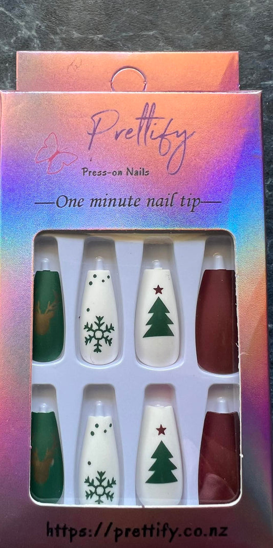 Christmas Theme - Green & White & Deep Red & Trees - Medium Coffin.