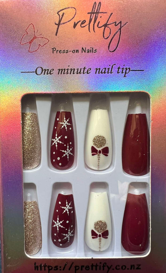 Christmas Theme - Dark Red, Snowflakes, Gold Glitter - #SD018