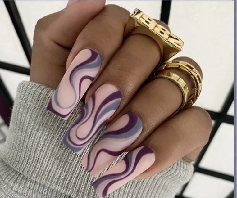 Pale Pink, Aubergine & Grey Swirls. Long Coffin style.
