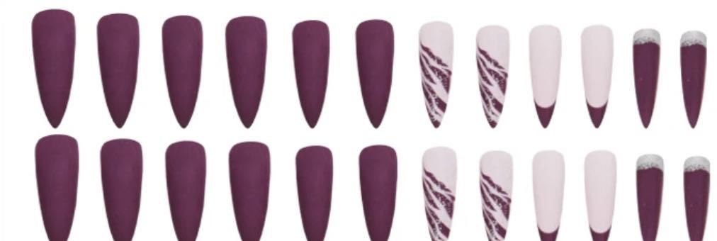 Plum & Pale Pink - Stiletto Press on Nails 24pcs.