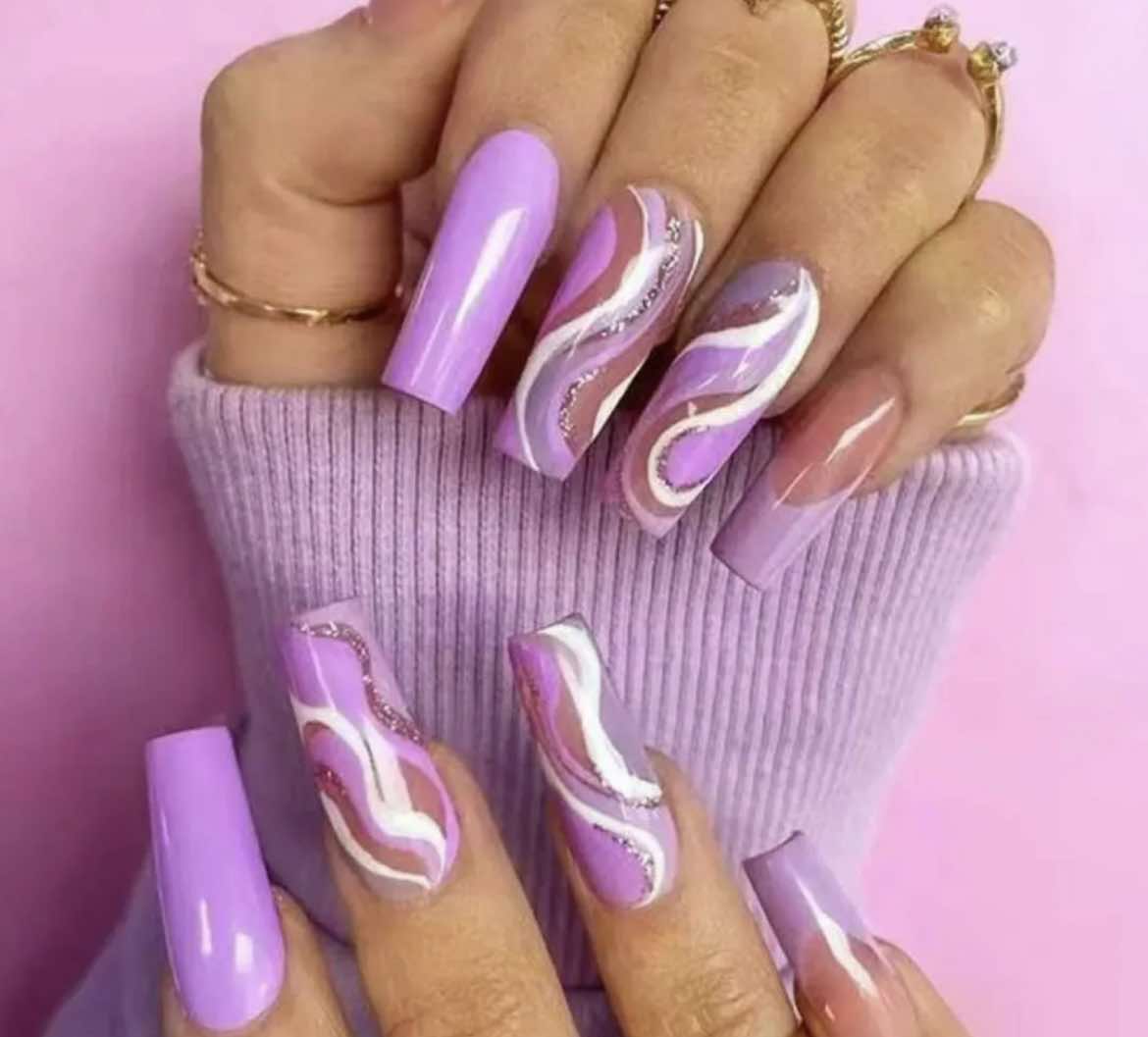 Pink / Lilac with White, Pink / Lilac & Silver Glitter Swirls - Coffin #W179