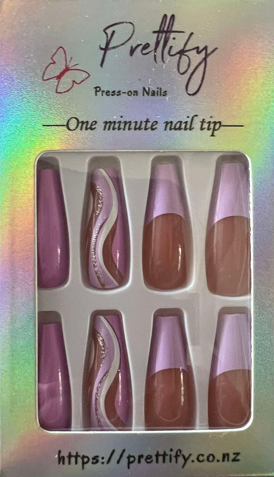Pink / Lilac with White, Pink / Lilac & Silver Glitter Swirls - Coffin #W179