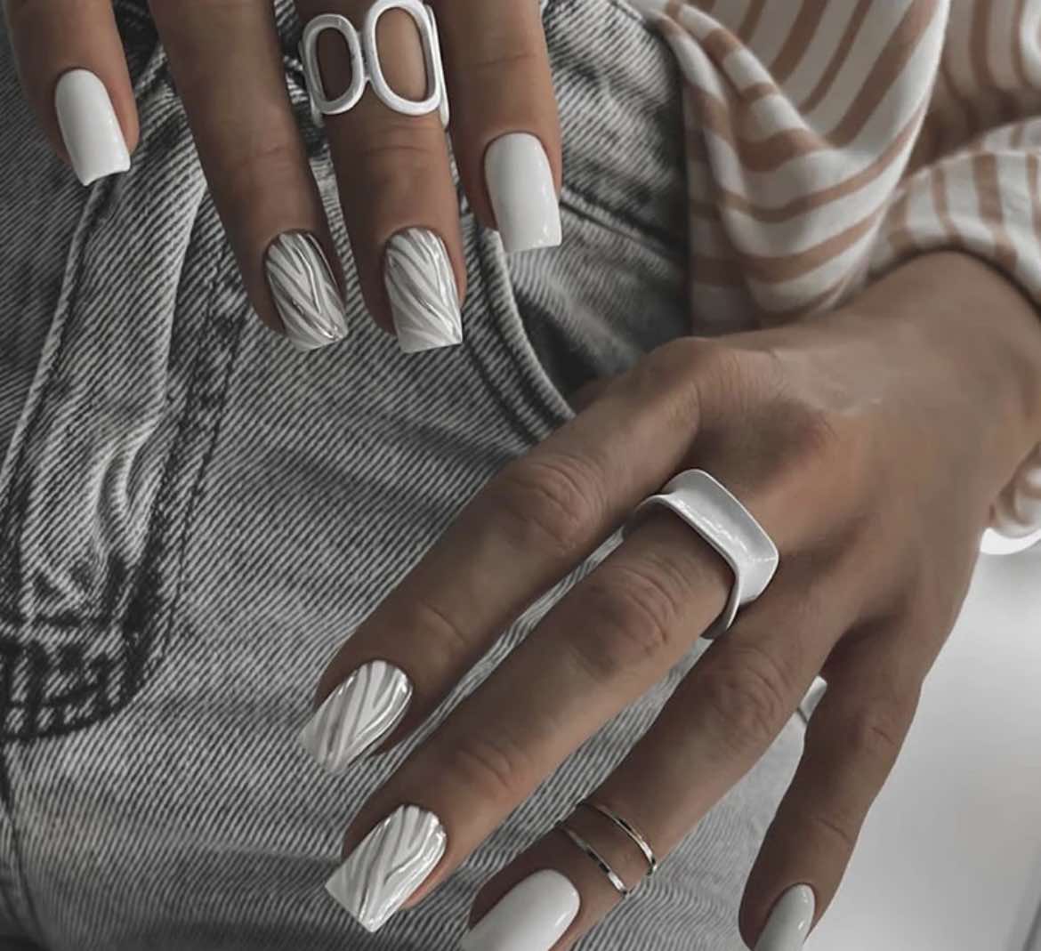 White & Grey & White Swirls - Square #W387