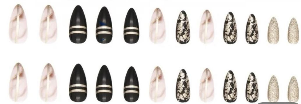 Black & Gold & Pink & Gold Almond Nails 24pcs.