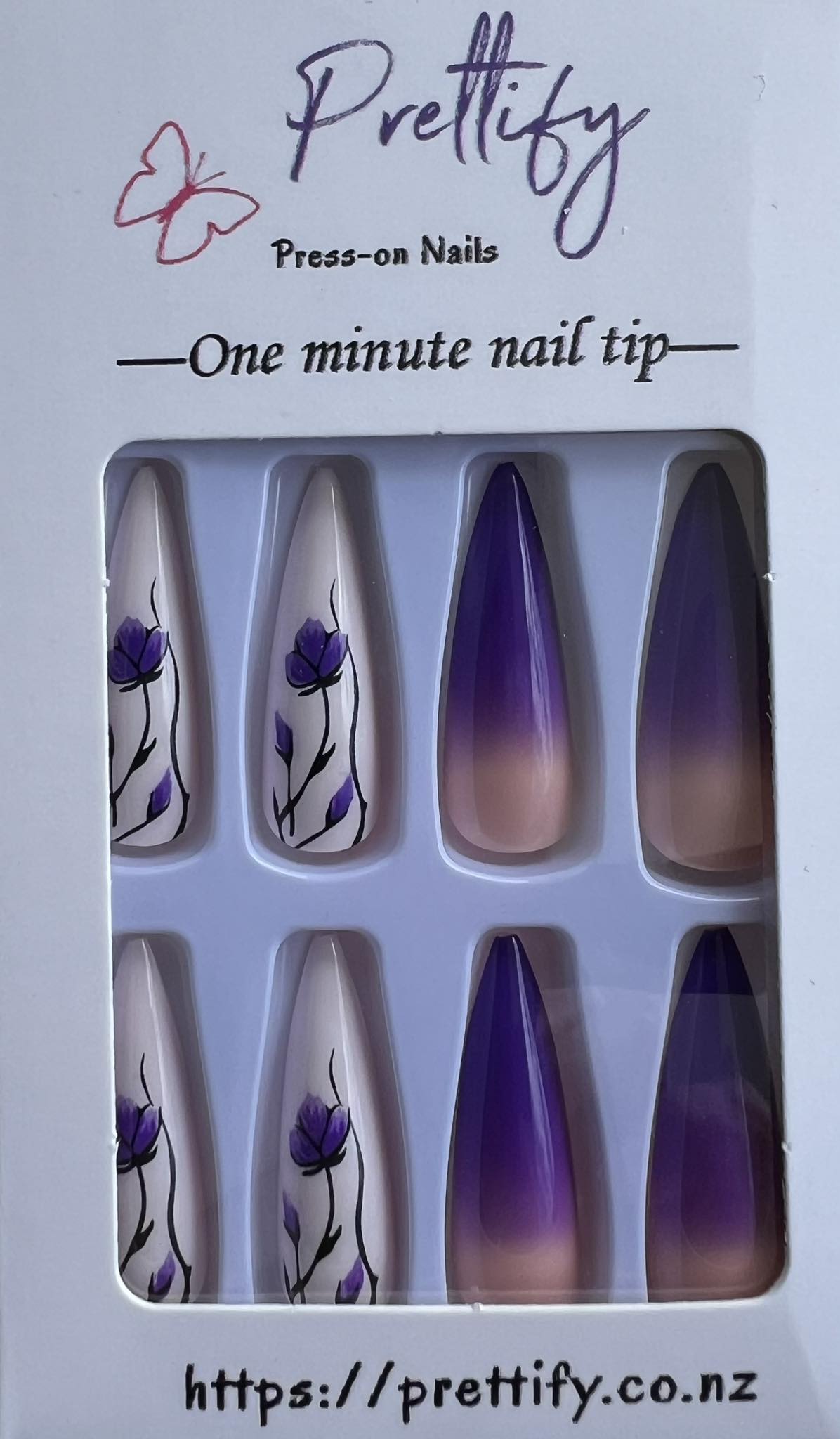 Purple & Pink Ombre & White with Purple Flowers - Stiletto #W663