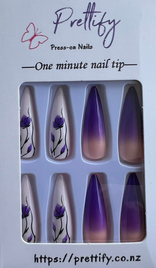 Purple & Pink Ombre & White with Purple Flowers - Stiletto #W663