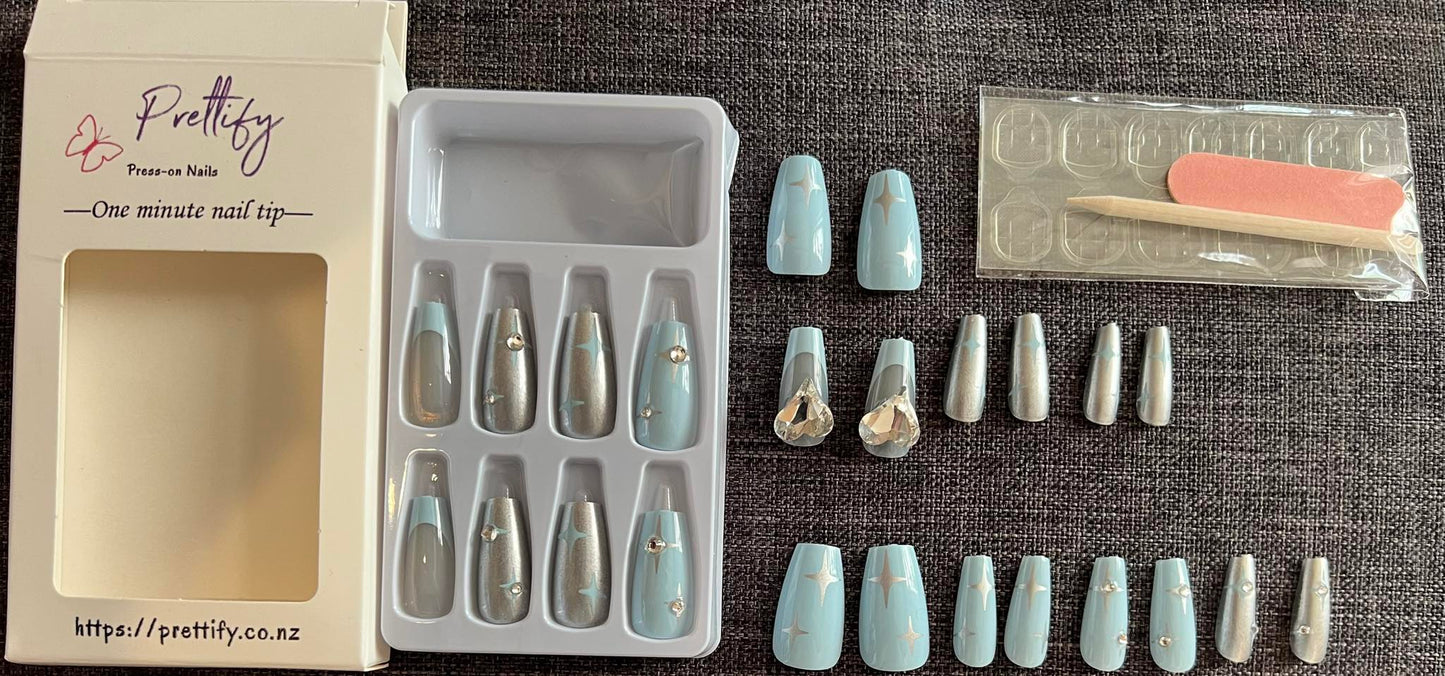 Pale Blue & Silver with Jewels & Heart Jewel - Coffin #Z752