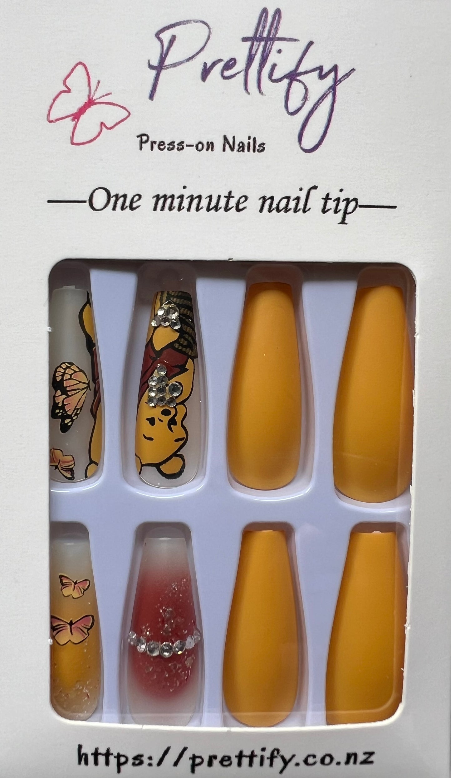 Winnie the Pooh Theme - Honey Orange with Butterflies - Long Coffin Shape.