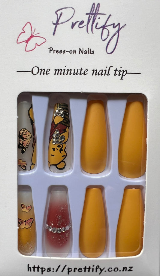 Winnie the Pooh Theme - Honey Orange with Butterflies - Long Coffin Shape.