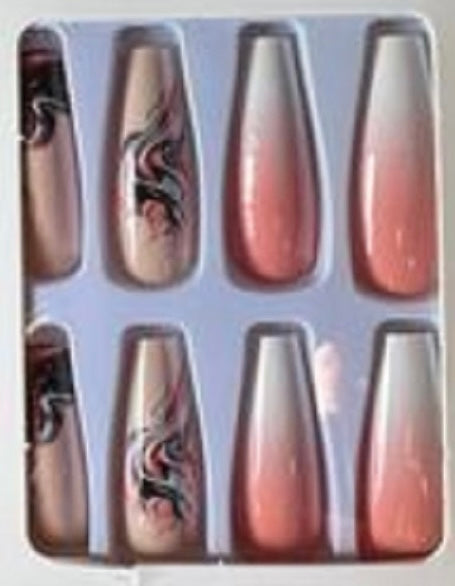 Pale Pink Ombre with Pattern - Coffin Press on Nails #163