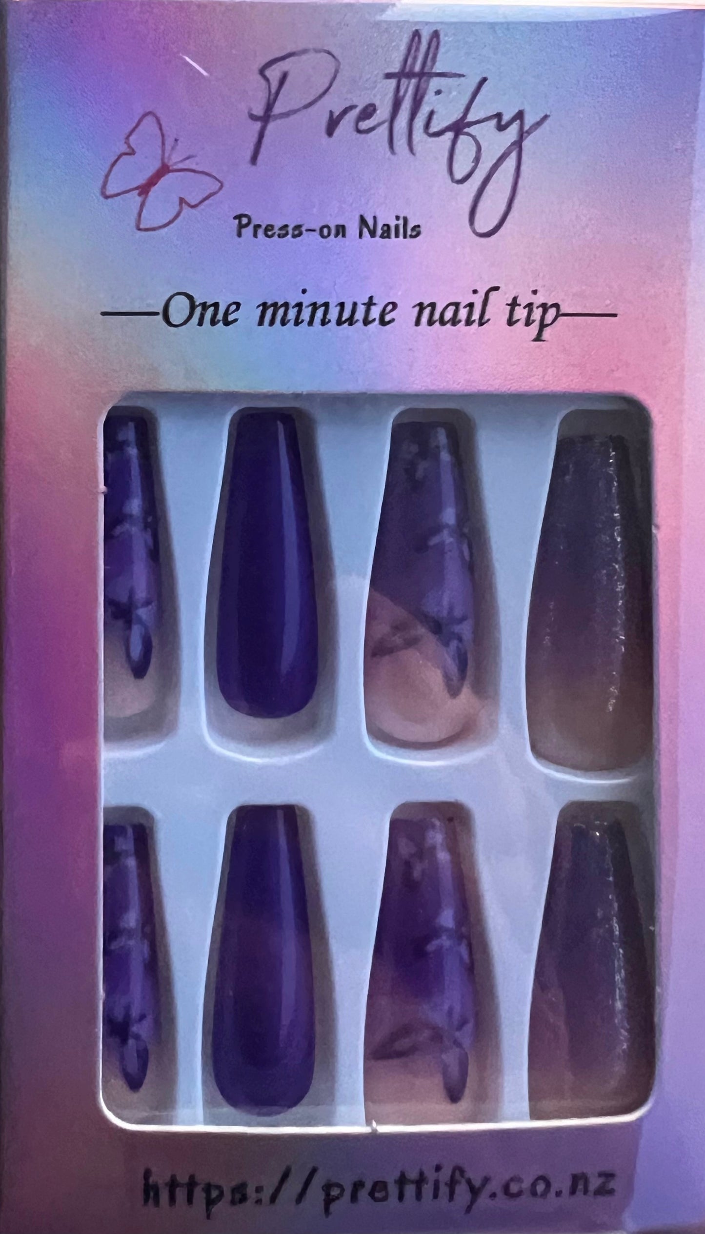 Purple with Butterflies & Glitter - Coffin Press on Nails #483