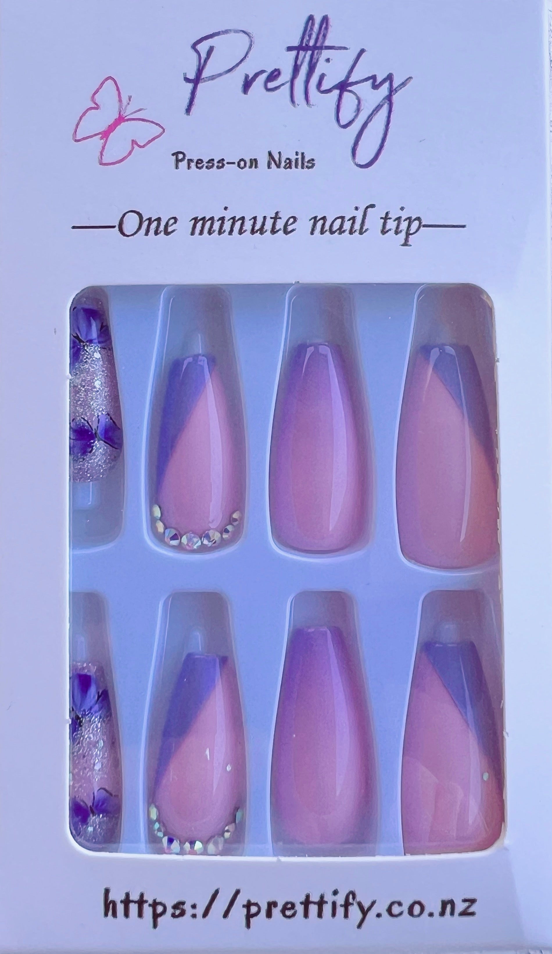 Medium Length Coffin Press on Nails. Lilac & Aqua with Jewels. Easy and quick to apply. Great for those special occasions, parties or add an edge to any outfit. Gorgeous, flattering and you can re-use them again and again.