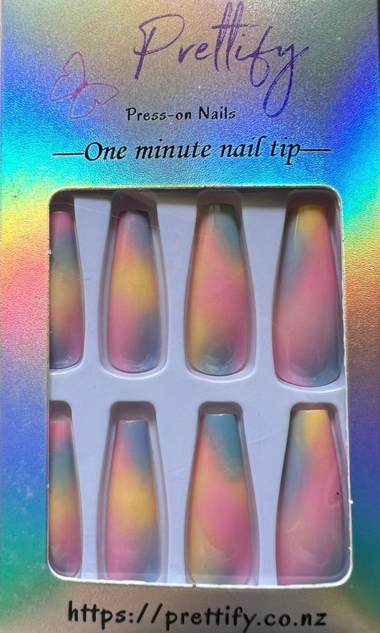 Pastel Rainbow - Coffin Press on Nails #W036