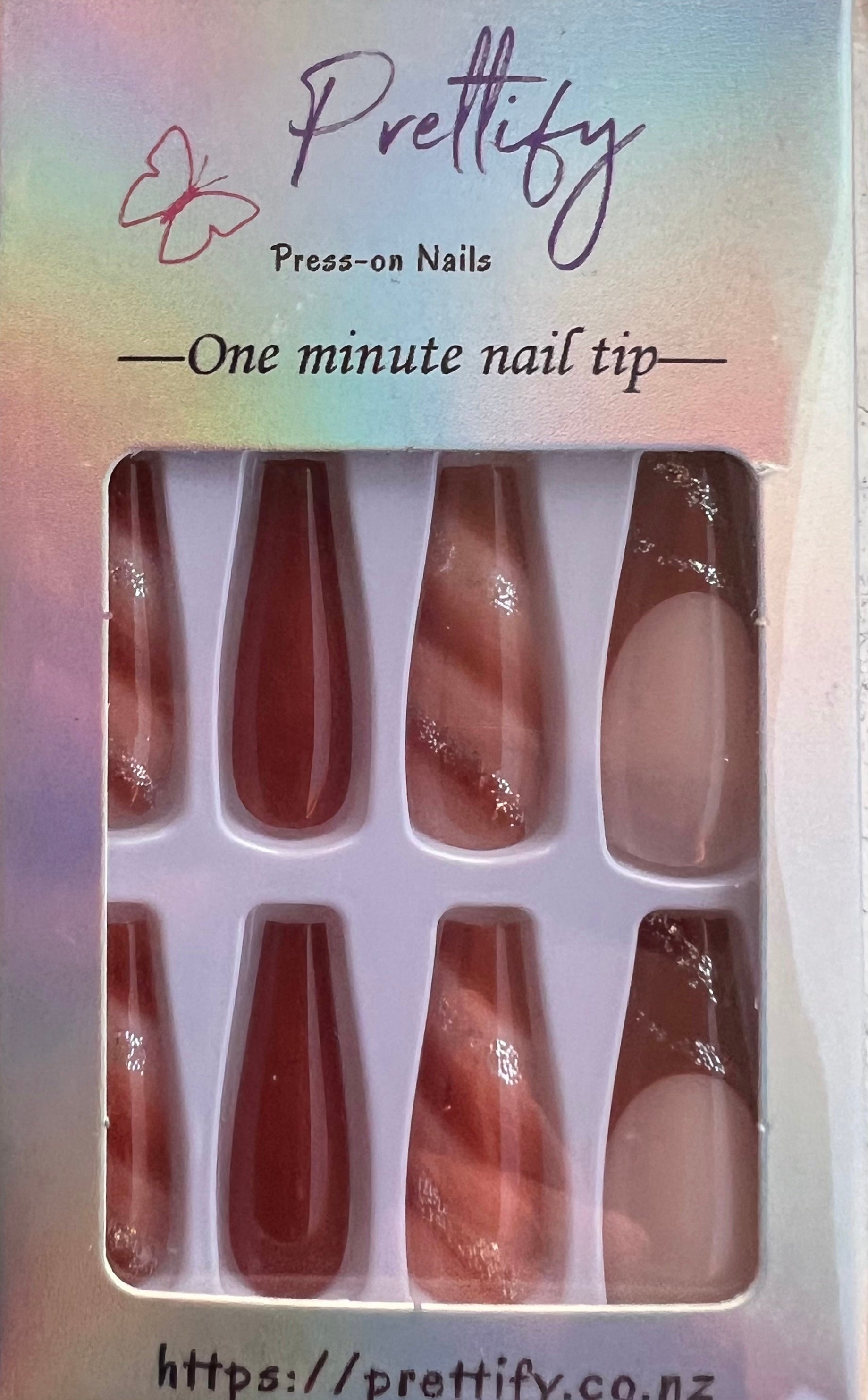 Long Coffin Press on Nails. Tan & Tan & Cream Stripes with Glitter. Easy and quick to apply. Great for those special occasions, parties or add an edge to any outfit. Gorgeous, flattering and you can re-use them again and again.