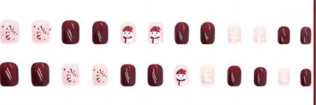Christmas Theme - Dark Red with Snowmen & Candy Canes - Squoval.