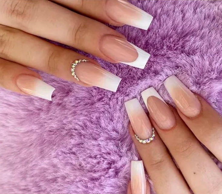 White Tips with Jewels - Coffin #Z454