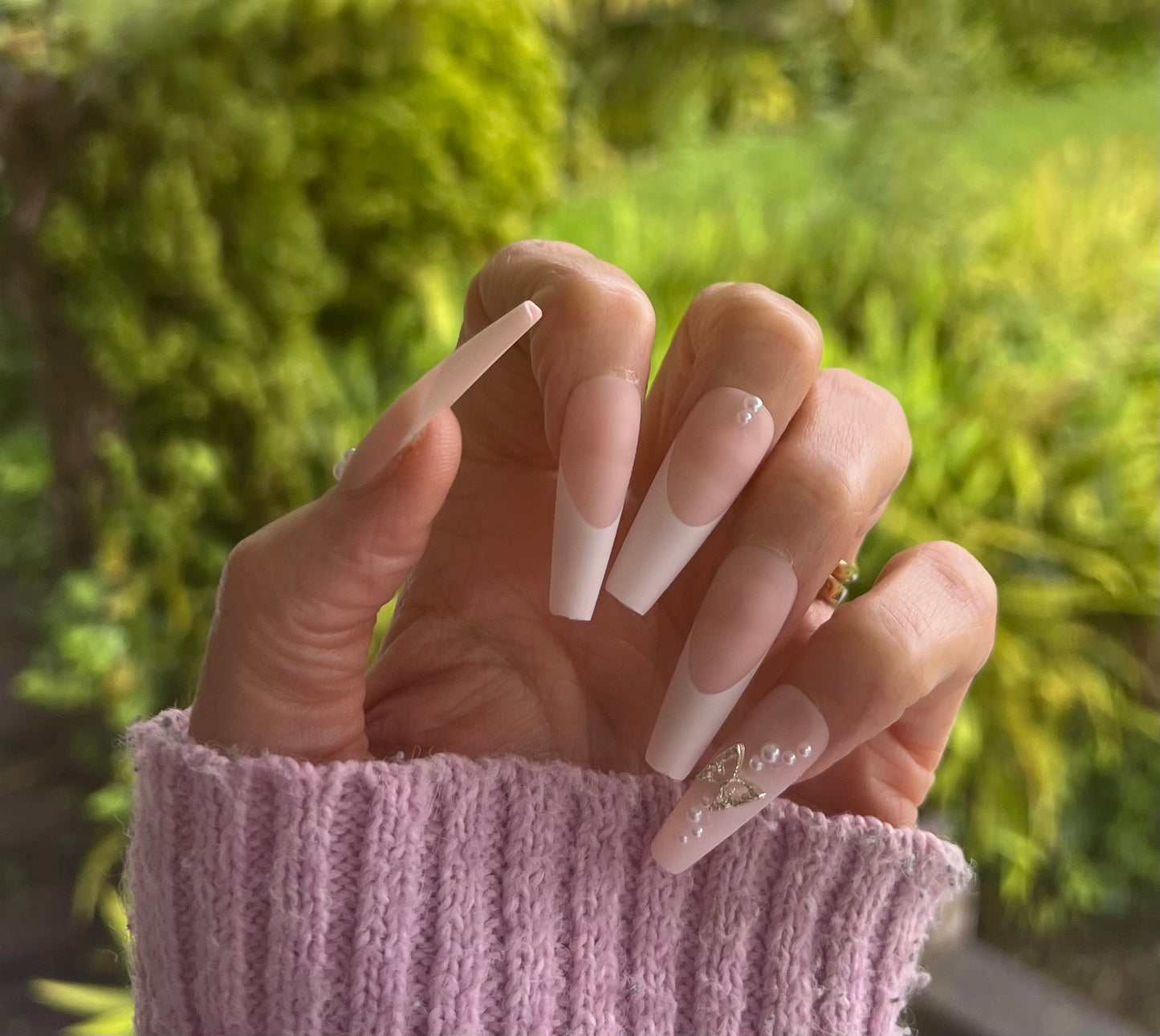 White Tips & White with Pearls & Silver Butterflies - Coffin #Z543