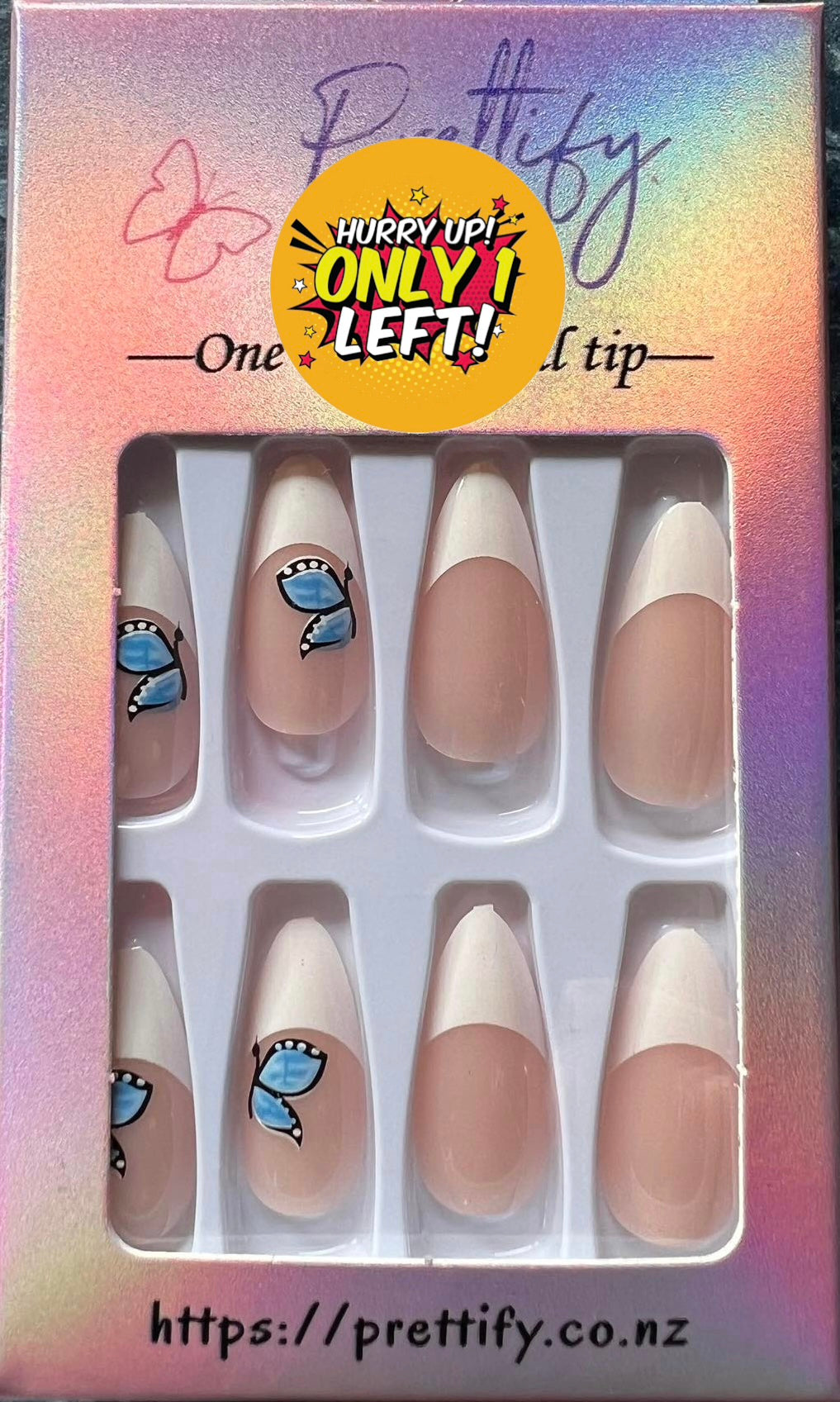 White Tips with Blue Butterflies - Almond #W192