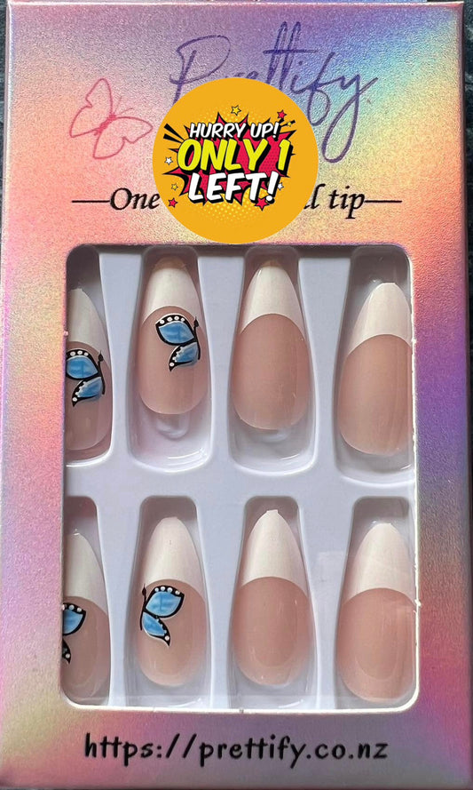 White Tips with Blue Butterflies - Almond #W192