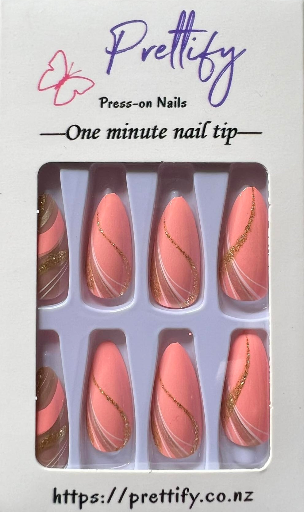 Peach with Gold & White Stripes & Gold Glitter Bands - Almond #W459