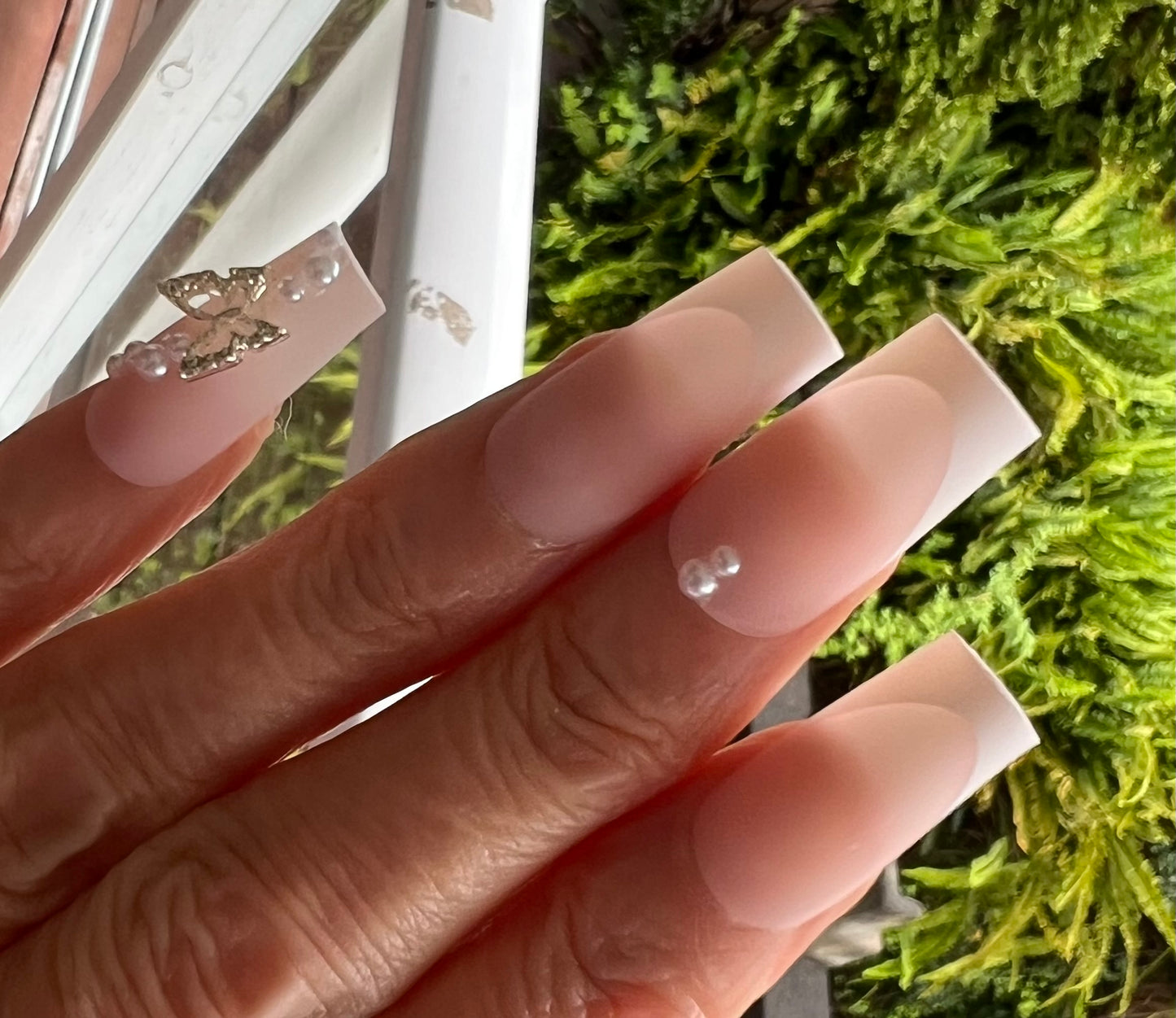 White Tips & White with Pearls & Silver Butterflies - Coffin #Z543