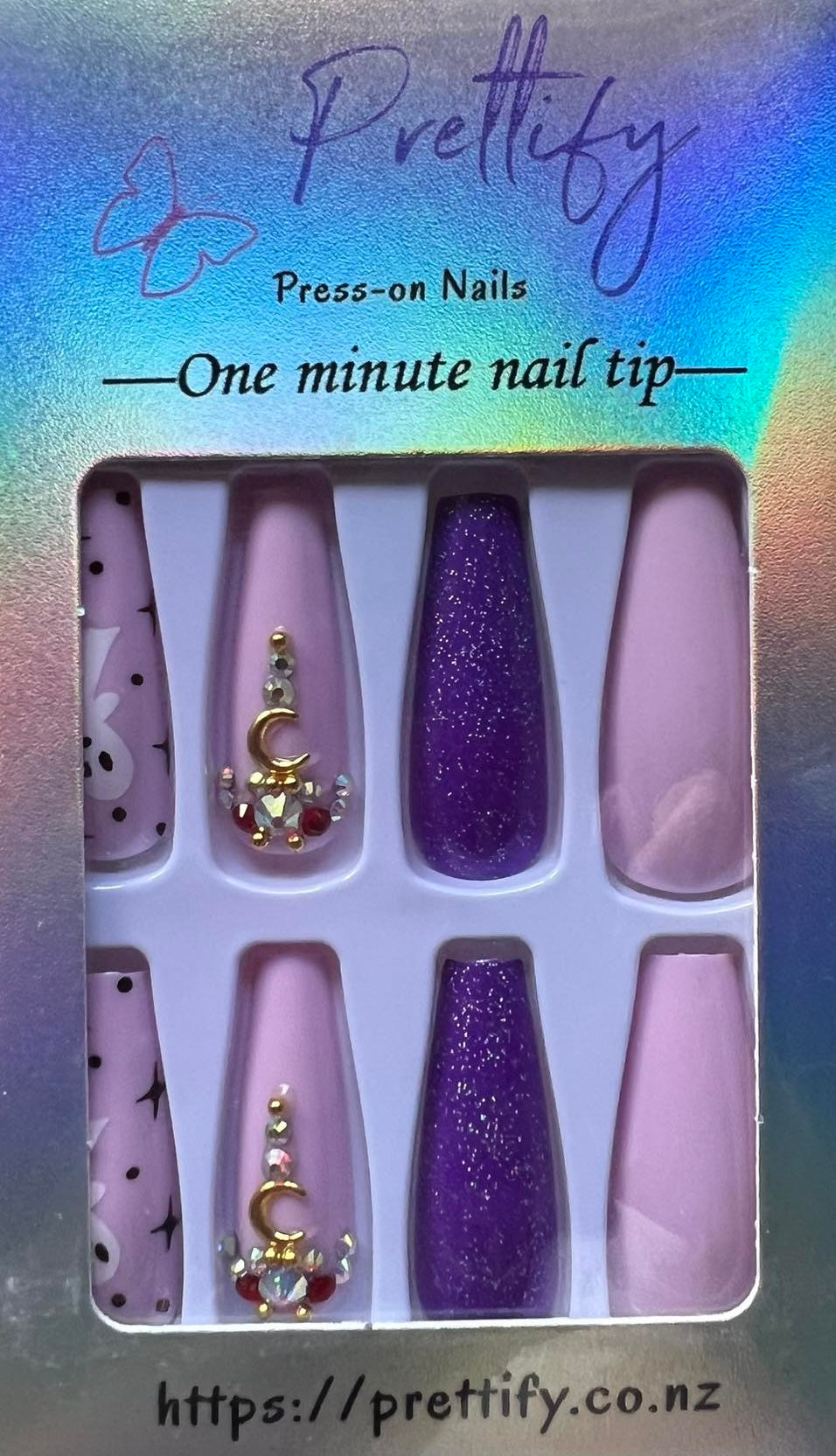 Spooky - Purple & Pink with Ghosts & Pumpkins - Coffin Press on Nails #H003