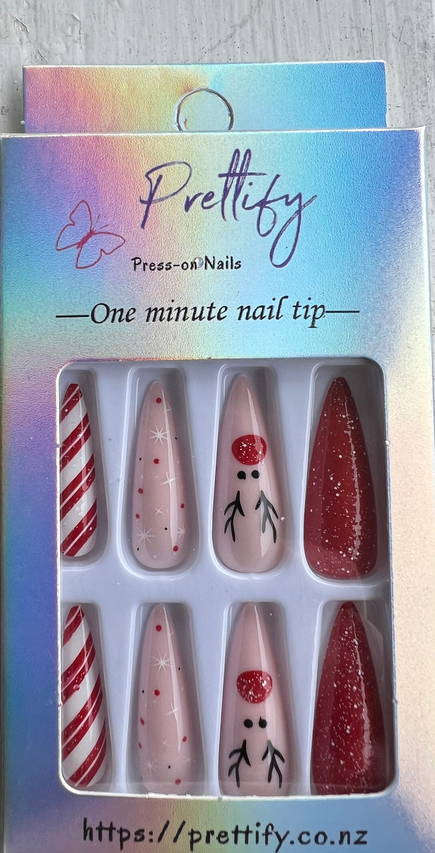 Christmas Theme - Red with Reindeers & Red & White Swirls - Stiletto #CY430