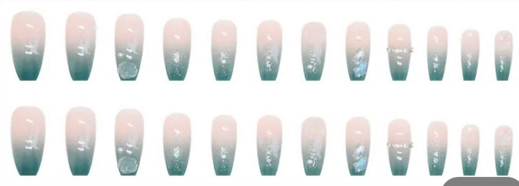 Blue Green & Pink Ombre, Rose & Glitter. 24pcs.