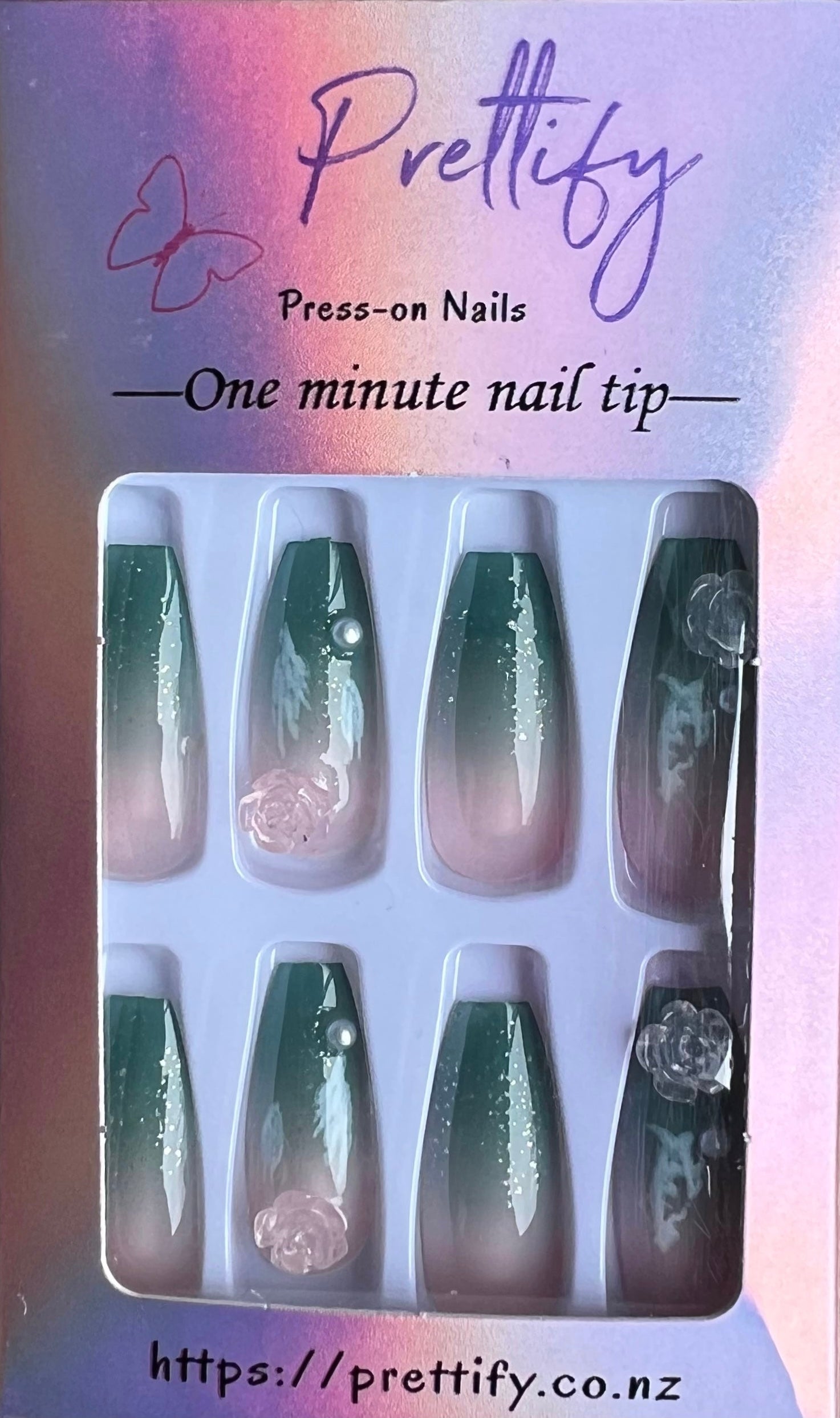 Blue Green & Pink Ombre, Rose & Glitter. 24pcs.