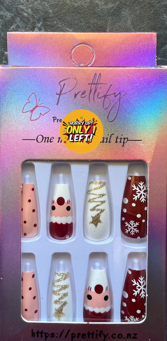 Christmas Theme - Santa & Snowflakes- Coffin Press on Nails 24pcs #SD003