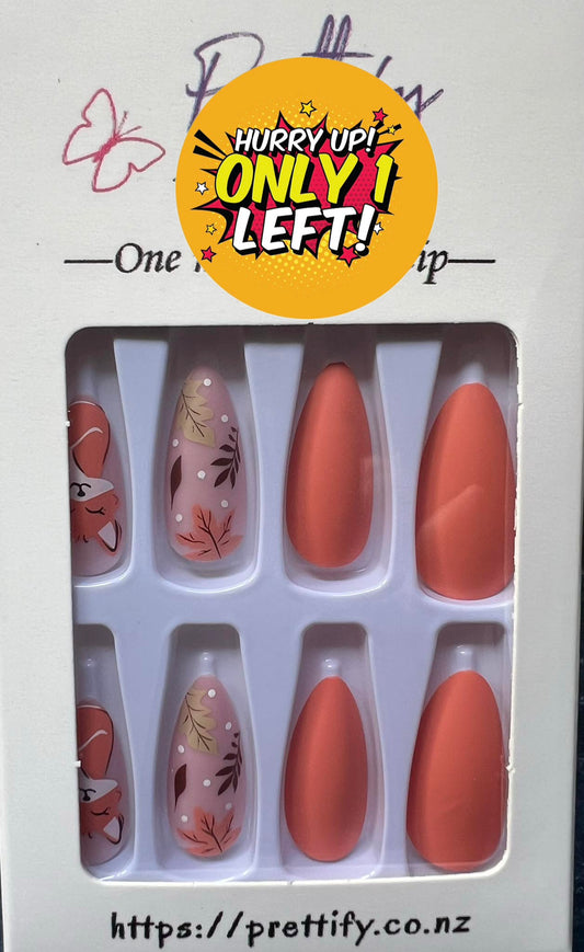 Fox - Warm Orange & Pale Pink with Leaves - Almond #W1475