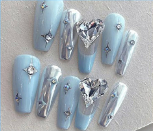 Pale Blue & Silver with Jewels & Heart Jewel - Coffin #Z752