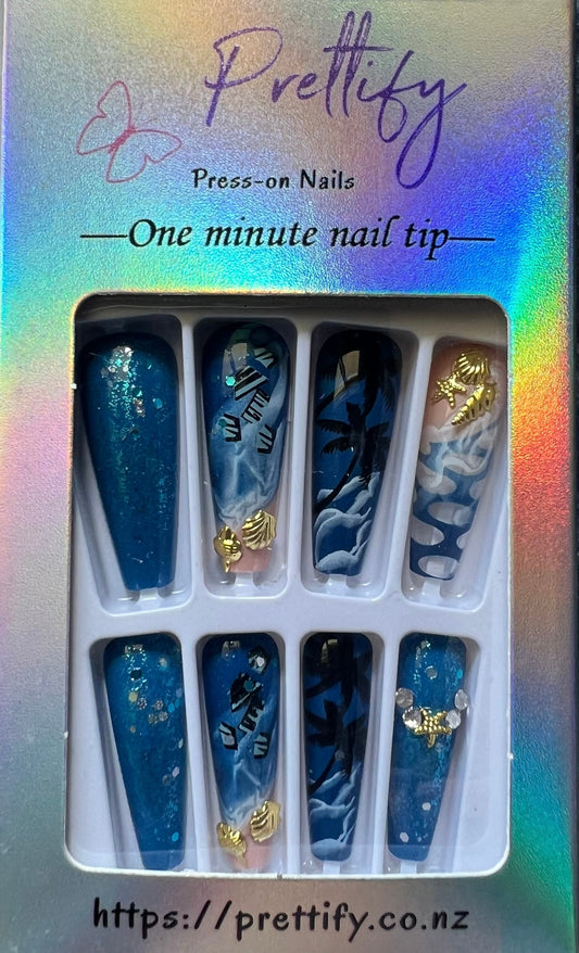 Beach Theme - Coffin Press on Nails #BKS1674
