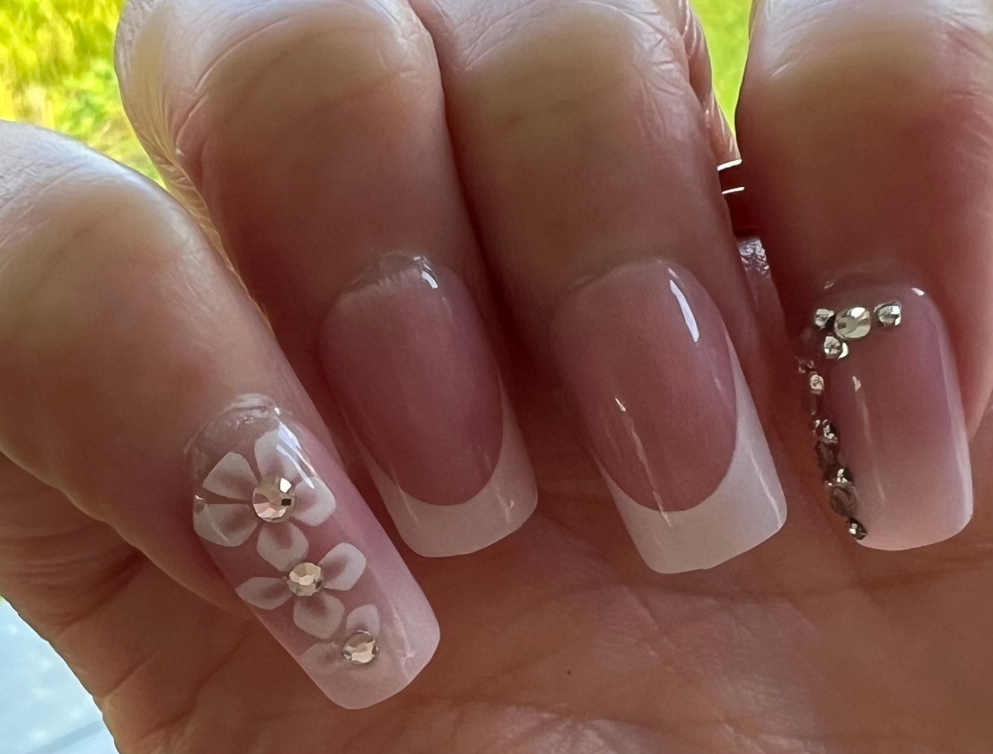 White Tips, Jewels & Flowers - Square #W242