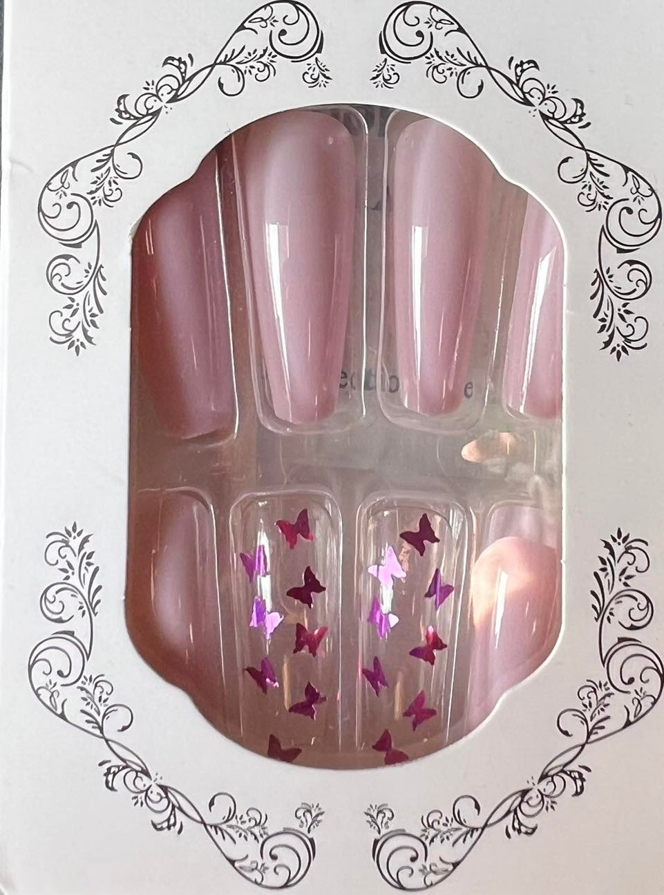 Pale Pink with Butterflies - Coffin Press on Nails #1196