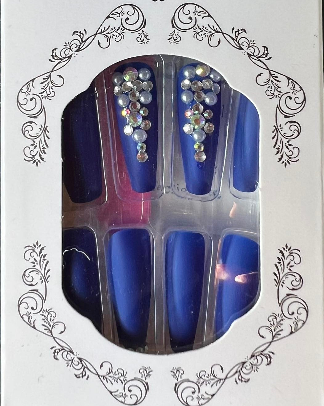 Dark Blue with Jewels - Coffin Press on Nails #1329