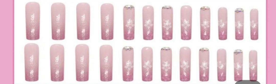 Pink & White Flowers & Jewels - Square Press on Nails
