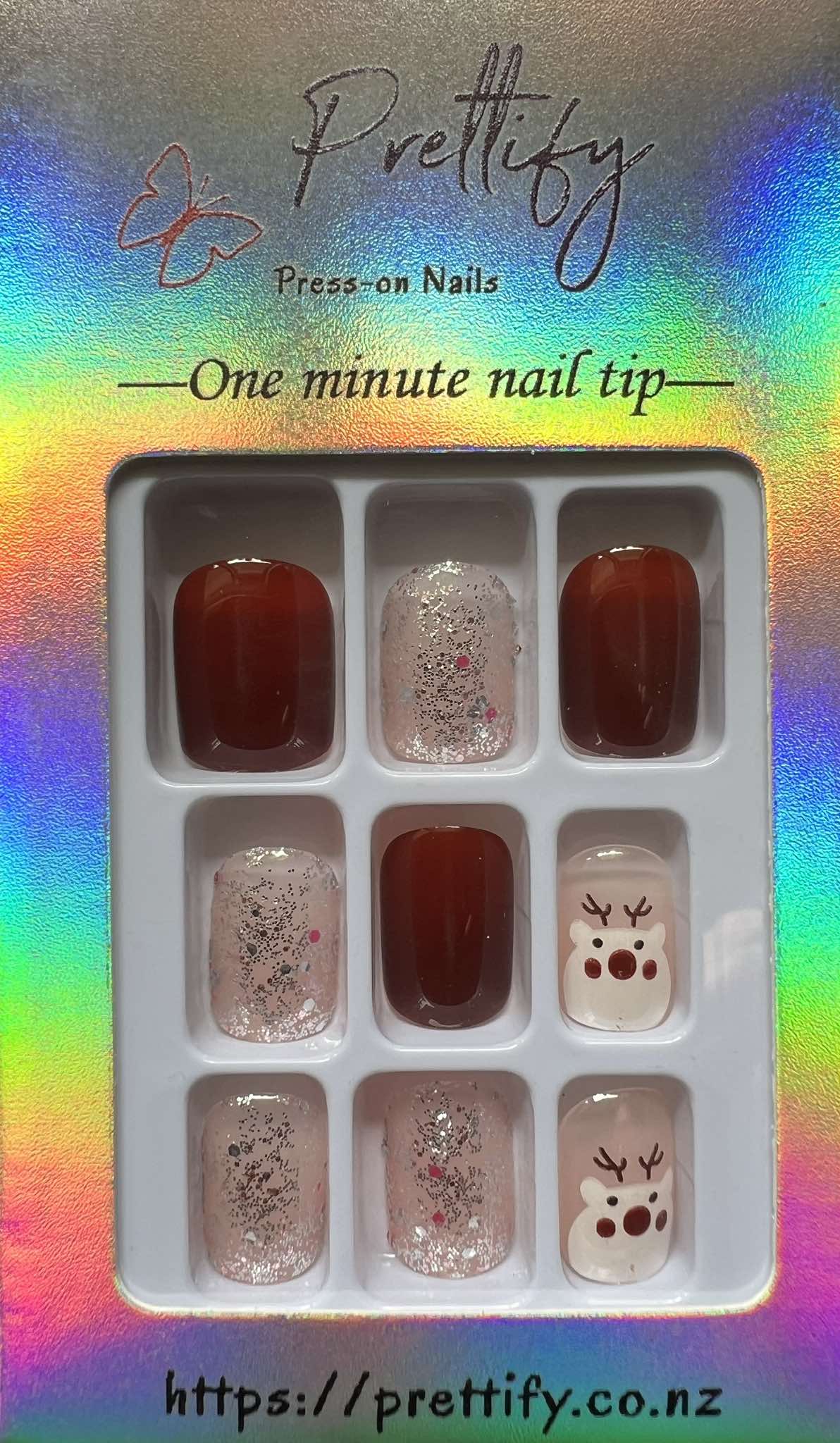Christmas Theme - Dark Red, Glitter, White Stripes & Reindeers - Square #R618