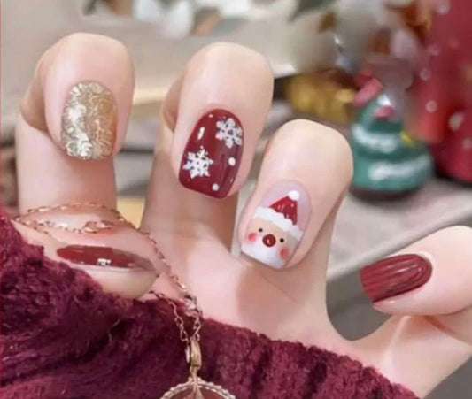 Christmas Theme - Dark Red, Silver Glitter & Santa - Square #R621