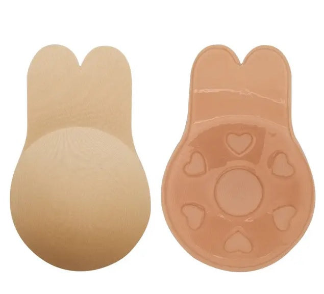 1 Pair Rabbit Ear Silicone Self Adhesive Push-up Invisible Bra. Size: L/XL - C/D Cup - 11cm/4.1". Colour: Beige Material: TPU and Silicone. Will keep your breasts lifted and perky while wearing halter necks, backless dresses, evening dresses and deep plunge necklines.