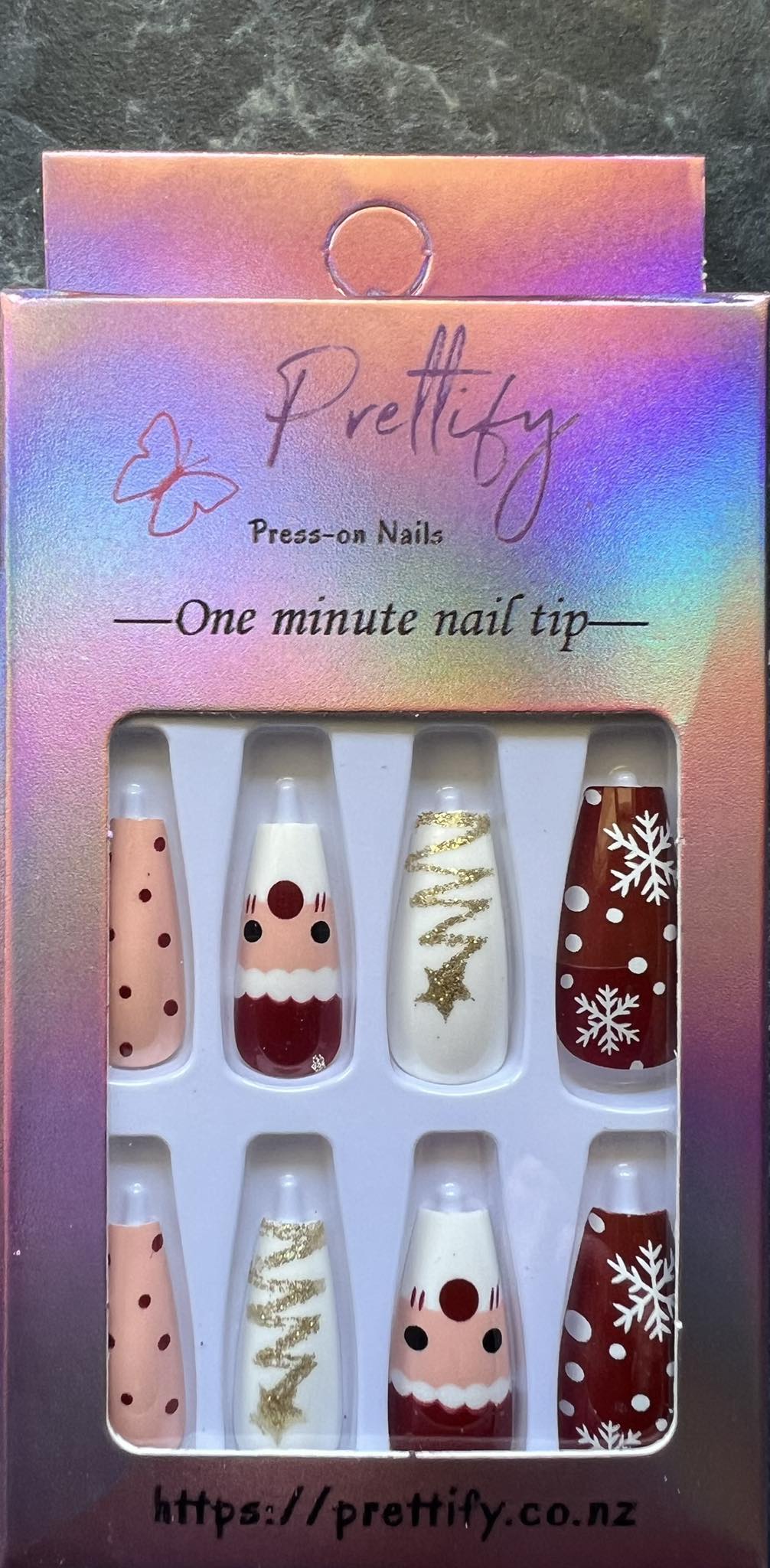 Christmas Theme - Medium Coffin Nails - Santa & Snowflakes.