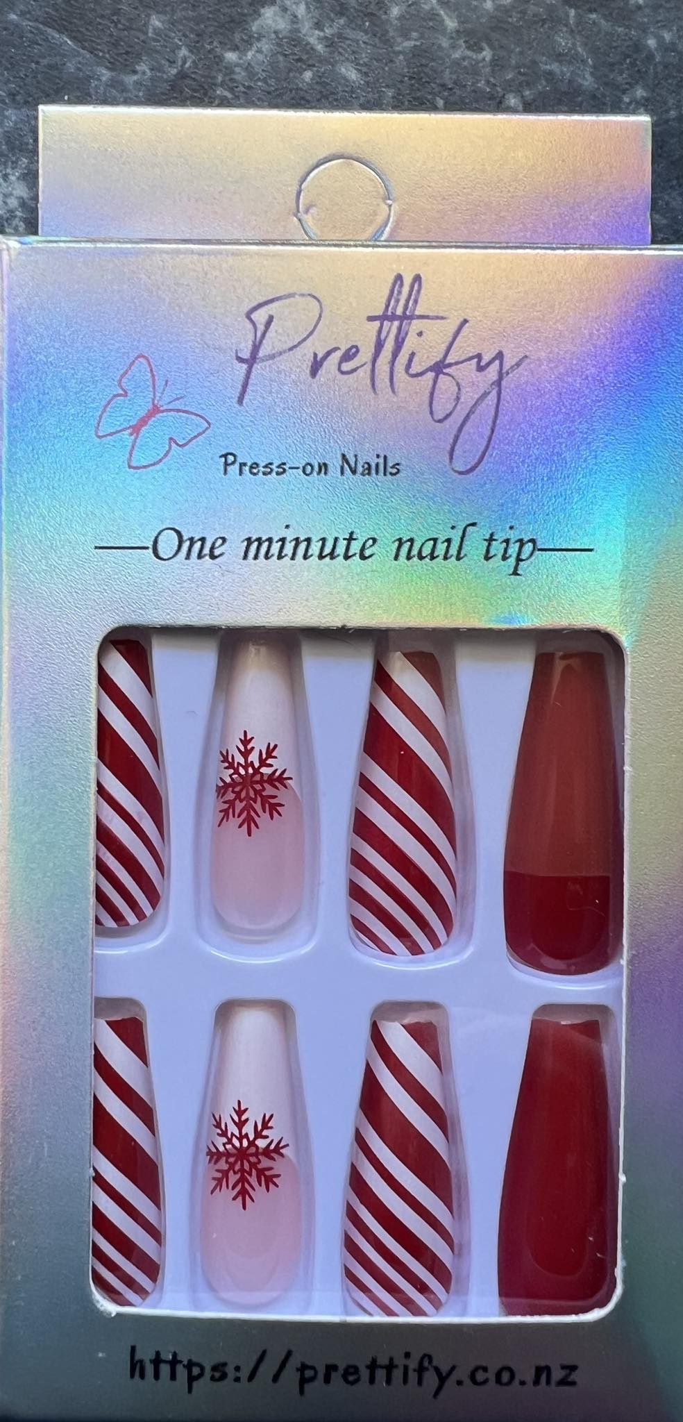 Christmas Theme - White Tips & Red & White Stripes & Snowflakes - Coffin #SD006