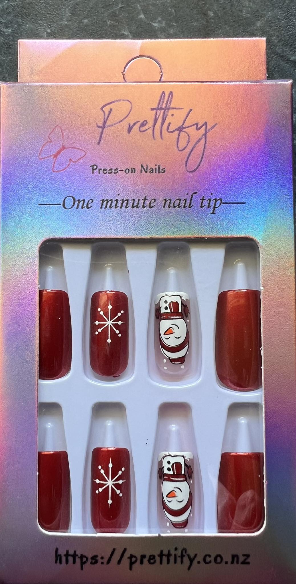 Christmas Theme - Glossy Red with Snowmen - Square Nails.