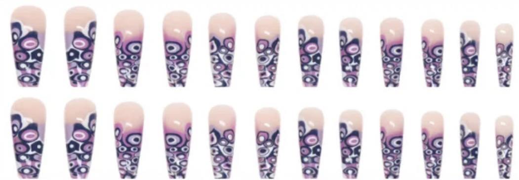 Purple, Pink & White Patterns - Coffin Press on Nails 24pcs.