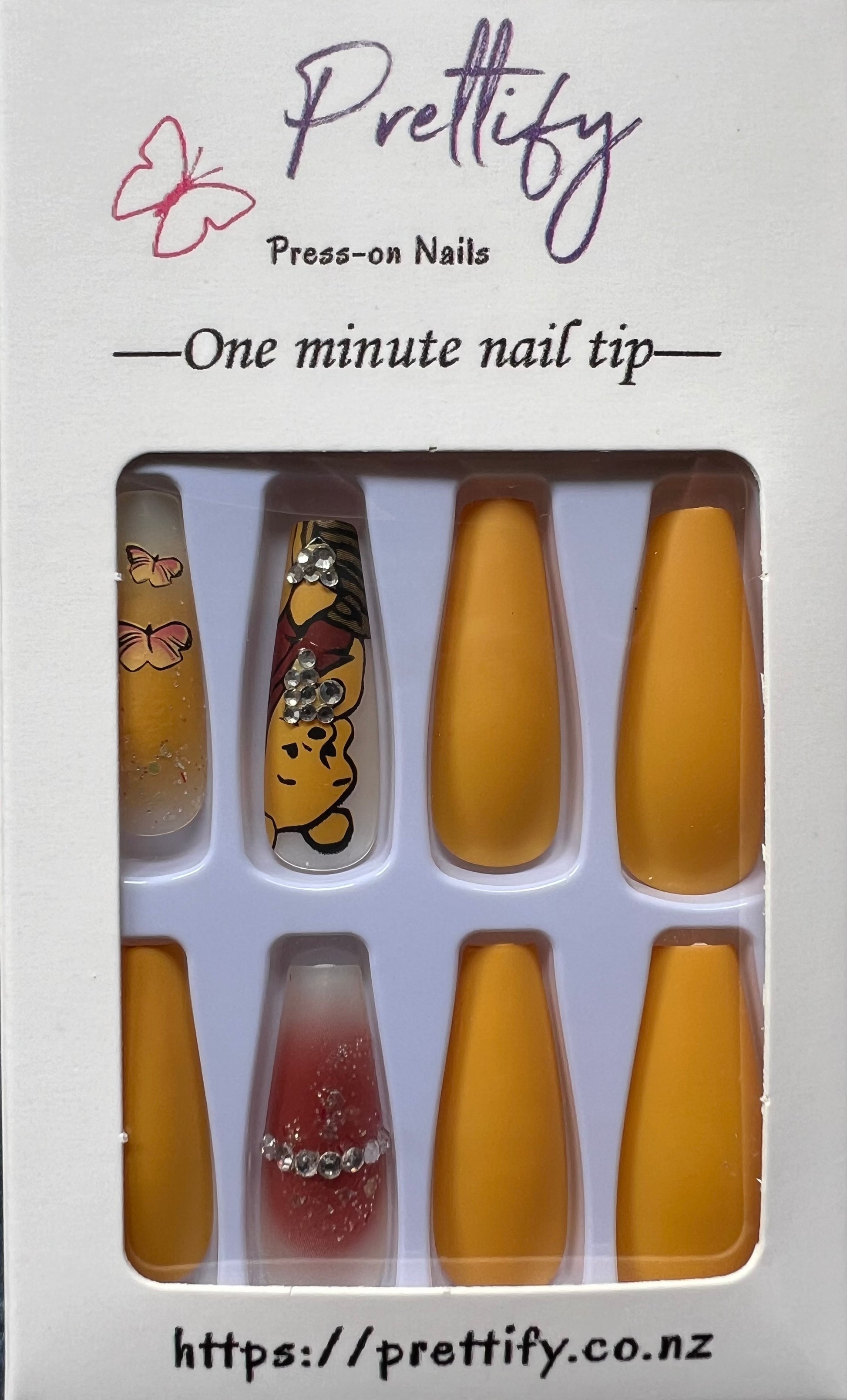 Winnie the Pooh Theme - Honey Orange with Butterflies - Long Coffin Shape.