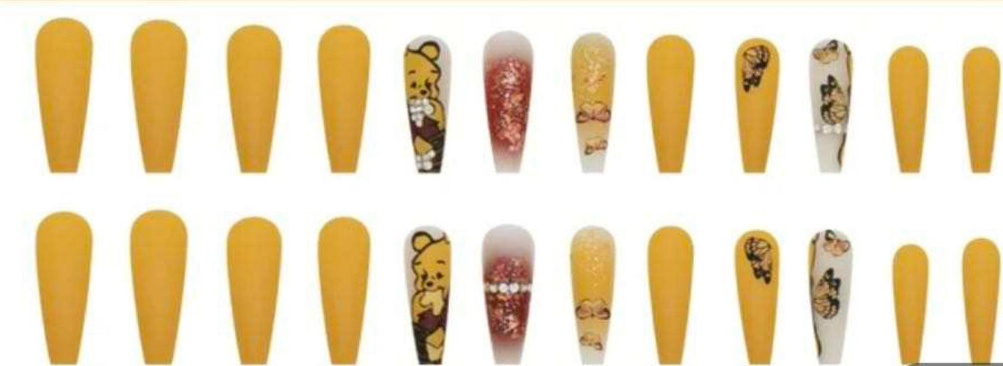 Winnie the Pooh Theme - Honey Orange with Butterflies - Long Coffin Shape.